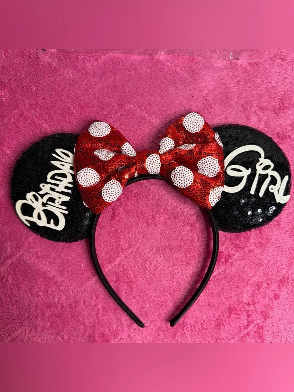 Birthday Minnie Mouse Style Kids Headband - Red Polka Dot